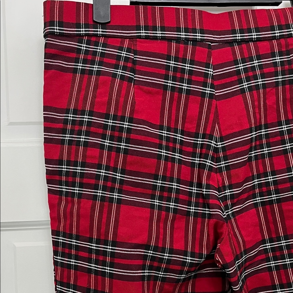 Zara Red and Black Tartan Plaid Pull On Skinny Pants - Size Large - Picture 8 of 15
